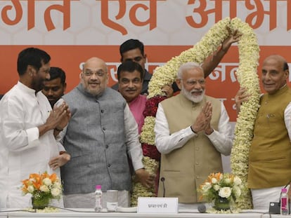El primer ministro indio en funciones, Narendra Modi, durante un acto de campaña. 