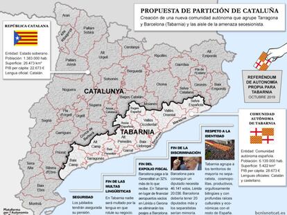 Mapa de la suposada Tabàrnia respecte a la resta de Catalunya.