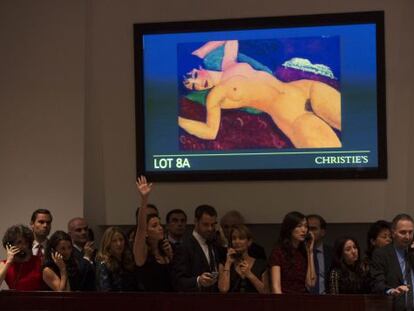 Subasta del cuadro &#039;Nu couch&eacute;&#039; el martes en Christie&#039;s. 