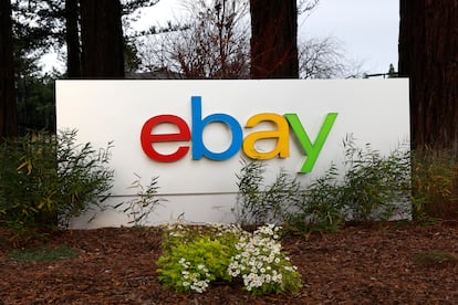 eBay signage in front of the eBay Corporate Headquarters in San Jose, California, USA, 26 January 2024
