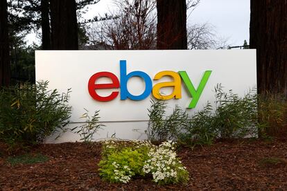 eBay signage in front of the eBay Corporate Headquarters in San Jose, California, USA, 26 January 2024