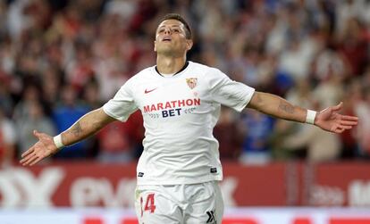 Chicharito celebra su gol al Getafe.