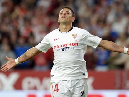 Chicharito celebra su gol al Getafe.