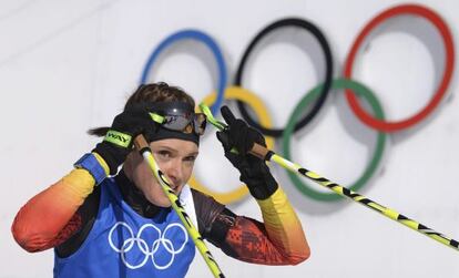 Evi Sachenbacher-Stehle, durante un entrenamiento.