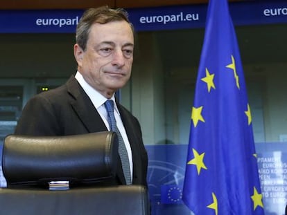 Mario Draghi, presidente del Banco Central Europeo, en el Parlamento Europeo en 2014