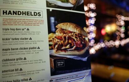 Menú del restaurante de la cadena AppleBee´s en Times Square.