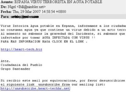 Imagen de un correo que utiliza una falsa alerta terrorista para atraer a los incautos.