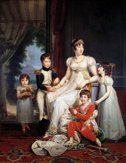 Retrato de Maria-Annunziata (o Carolina Bonaparte, 1782-1839), reina de Nápoles y esposa de Joaquín Murat, rodeada de sus hijos. Pintura de François Gerard (1770-1837).