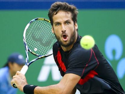 Feliciano López, durante su partido con Youzhny. 