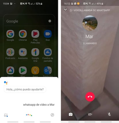 Llamadas de vídeo en WhatsApp desde asistente de Google.