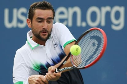 Marin Cilic en la semifinal que le ganó a Roger Federer.