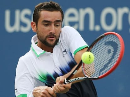 Marin Cilic en la semifinal que le ganó a Roger Federer.