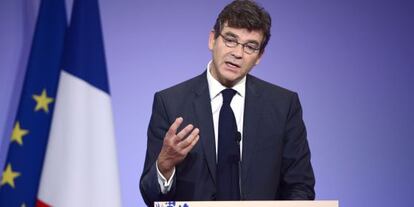 El ministro francés de Recuperación Industrial, Arnaud Montebourg, en la rueda de prensa de esta mañana.
