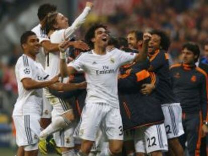 Jugadores del Real Madrid celebran la victoria ante el Bayern de Munich en las pasadas semifinales de la Champions.