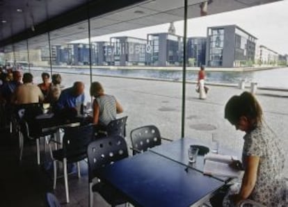 Vistas del barrio de Christianshavn desde el café de la Biblioteca Nacional de Dinamarca, en Copenhague.