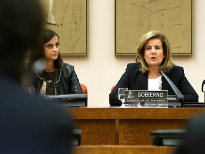 La ministra de Empleo y Seguridad Social, Fatima Iba&ntilde;ez, compareciendo ante del Pacto de Toledo en el Congreso