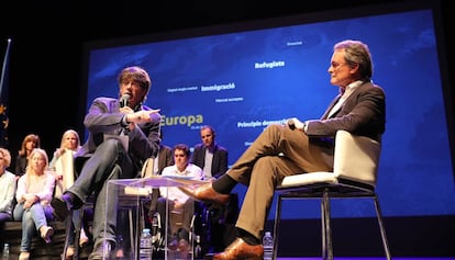 Carles Puigdemont i Artur Mas, en un acte del PDeCAT