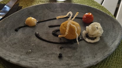 Plato ‘Vía Láctea’ elaborado en el restaurante La Almazara de Cehegín (Murcia) por la chef Laura Ortega, como parte de una actividad organizada por Astroversia.