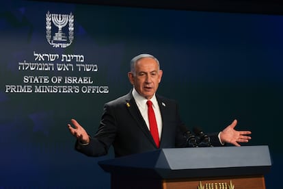 El primer ministro israelí, Benjamín Netanyahu, en comparecencia este miércoles en Jerusalén.