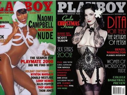 De izquierda a derecha: portadas de &#039;Playboy&#039; con Bo Derek (1980), Naomi Campbell (1999) y Dita Von Teese (2002).