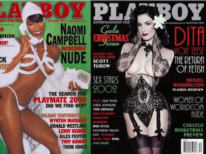 De izquierda a derecha: portadas de &#039;Playboy&#039; con Bo Derek (1980), Naomi Campbell (1999) y Dita Von Teese (2002).