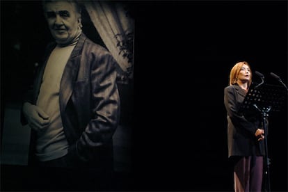 La actriz Nuria Espert, durante el acto de homenaje en el Teatro Español.