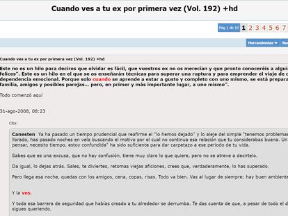 Imagen del mensaje original de Canesten 'Cuando ves a tu ex por primera vez' en Forocoches, recuperado por Rcobrador.