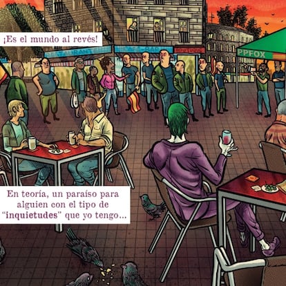 Viñeta de 'Spring Break', de David Rubín, dentro de la antología 'Joker: el mundo', de DC Comics, editada en castellano por ECC.