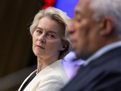 Ursula von der Leyen y Antonio Costa, el 6 de marzo en Bruselas.