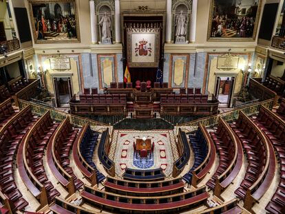 El hemiciclo del Congreso de los Diputados, vacío.