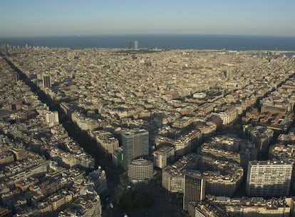 Vista aérea actual del Ensanche de Barcelona desde la Diagonal