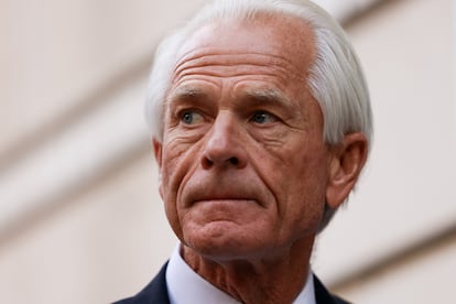 Peter Navarro, a White House economic adviser under former U.S. President Donald Trump, speaks to reporters outside the E. Barrett Prettyman Federal Courthouse in Washington, U.S., September 5, 2023.