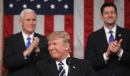 Trump, durante su primer discurso ante el Congreso.