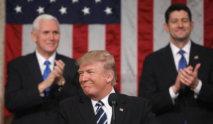 Trump, durante su primer discurso ante el Congreso.