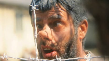 Jerry Lewis, en un fotograma en el campo de concentración de 'The Day The Clown Cried'.
