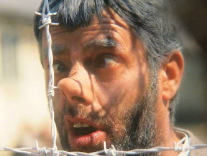 Jerry Lewis, en un fotograma en el campo de concentraci&oacute;n de &#039;The Day The Clown Cried&#039;.