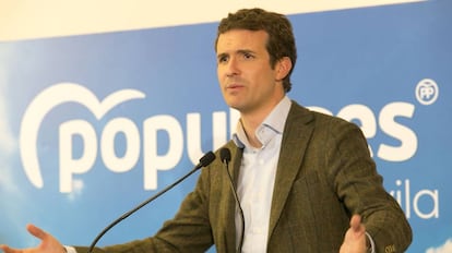 El presidente del PP, Pablo Casado, en un acto este jueves en Ávila.
 