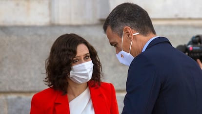 Madrid regional premier Isabel Díaz Ayuso and Spanish PM Pedro Sánchez on September 21.