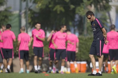 Luis Enrique, durante el entrenamiento del Barcelona. 