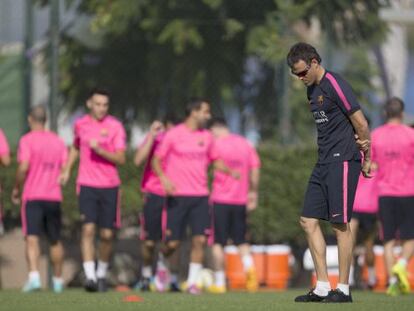 Luis Enrique, durante el entrenamiento del Barcelona. 