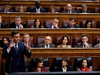 Pedro Sánchez speaks in Congress on Saturday.