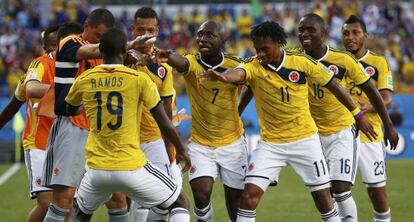 Colombia celebra el tercer gol ante Jap&oacute;n. 