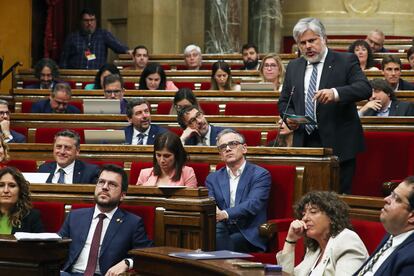 El presidente del grupo parlamentario de Junts, Albert Batet, durante la sesión de control del Parlament.
Albert Batet, Presidente de Junts per Cat, durante la sesion de control al Gobierno durante el Pleno del Parlament de Catalunya.