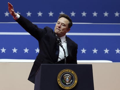 Elon Musk, en un momento de su discurso en la ceremonia de inauguración de la segunda legislatura de Donald Trump.