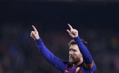 Lionel Messi tras anotar el tercer gol del Barcelona.