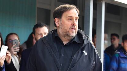 Oriol Junqueras durante una salida de prisión el pasado marzo para dar clases en la Universidad de Vic en Manresa.