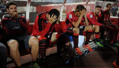 El banquillo del Mallorca, tras descender matemáticamente a Segunda División, en 2013.