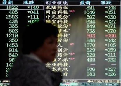 Panel con información de la Bolsa de Shanghái.