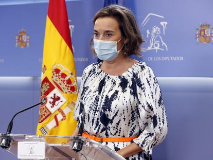 La portavoz del Partido Popular en el Congreso de los Diputados, Cuca Gamarra, durante la rueda de prensa que ha ofrecido tras la Junta de Portavoces de la Cámara baja. EFE/ J.J. Guillen