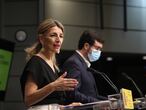 La vicepresidenta tercera del Gobierno y ministra de Trabajo y Economía Social, Yolanda Díaz, junto al secretario de Estado de Empleo, Joaquín Pérez Rey, comparecen en el Ministerio de Trabajo y Economía Social, a 16 de abril de 2021, en Madrid (España). Durante su comparecencia, han presentado la propuesta de Trabajo para la Conferencia Sectorial en materia de Políticas Activas de Empleo.
16 ABRIL 2021;TRABAJO;YOLANDA DÍA;EMPLEO;TRABAJO
Marta Fernández Jara / Europa Press
16/04/2021